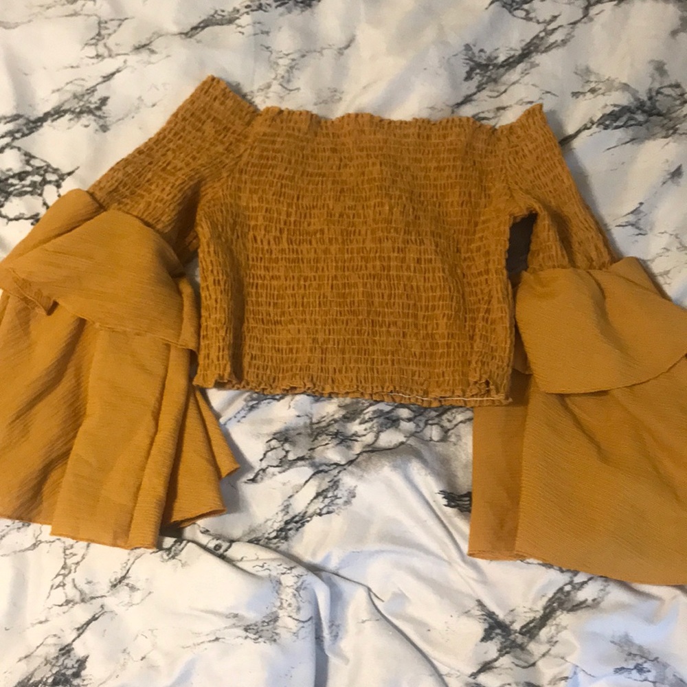 Bell sleeve yellow crop top